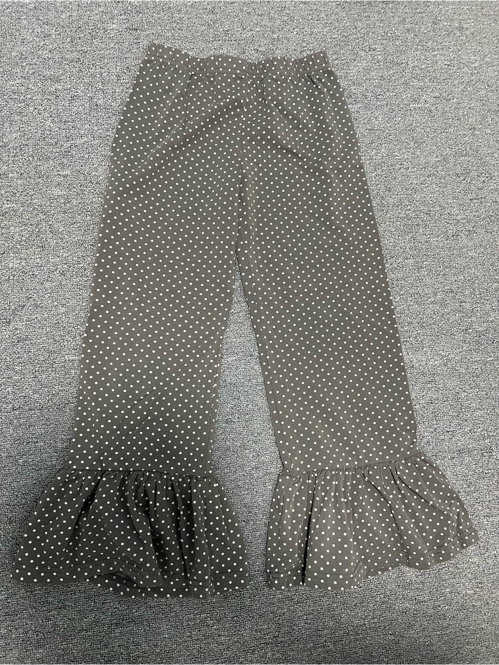 Girls Gray Polka Dot Ruffle Hem Pants
